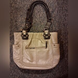 Tignanello metallic silver or beige/gold pebble leather handbag